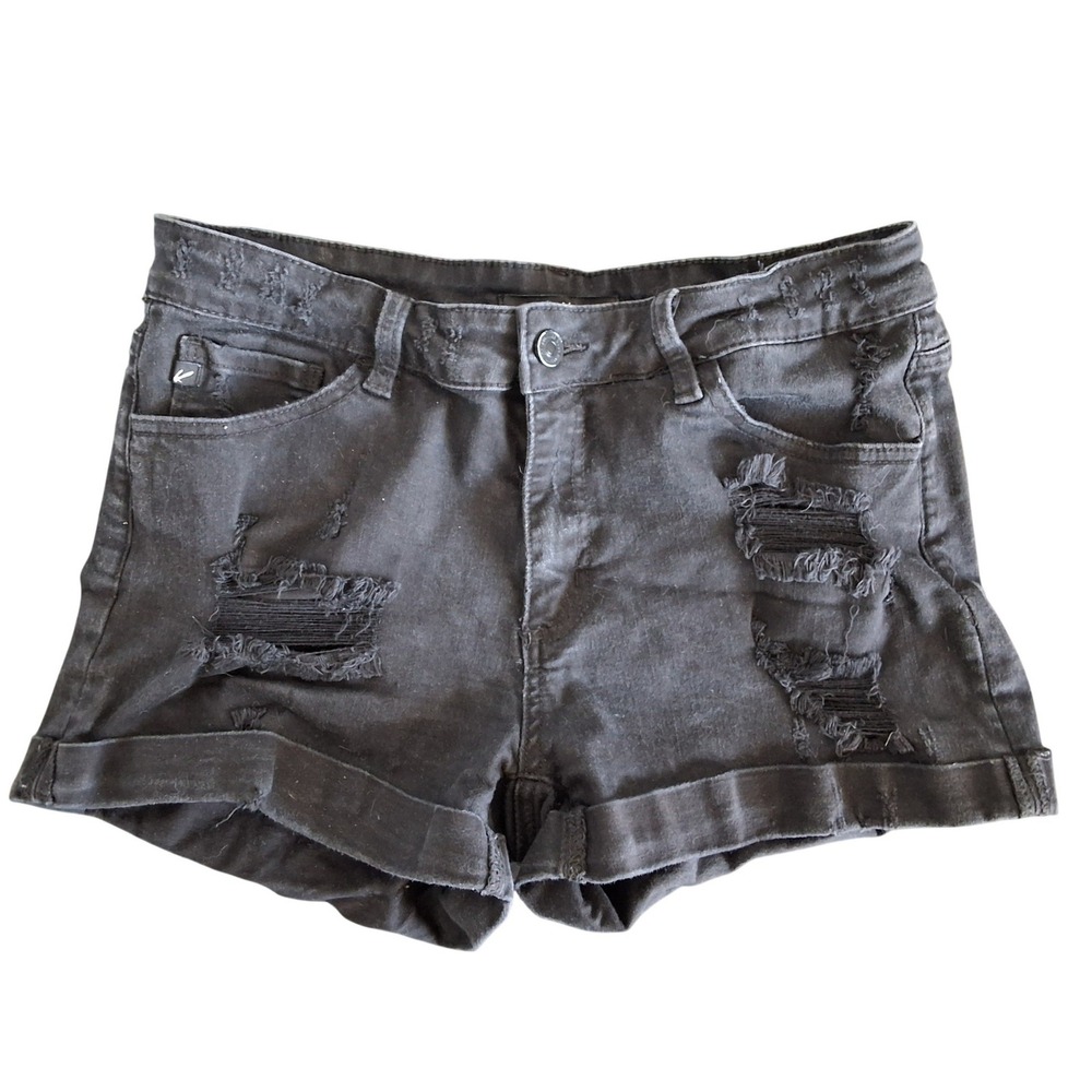 KanCan 30 Black Distressed Denim Shorts Cuffed Frayed Ripped Summer Beach Travel